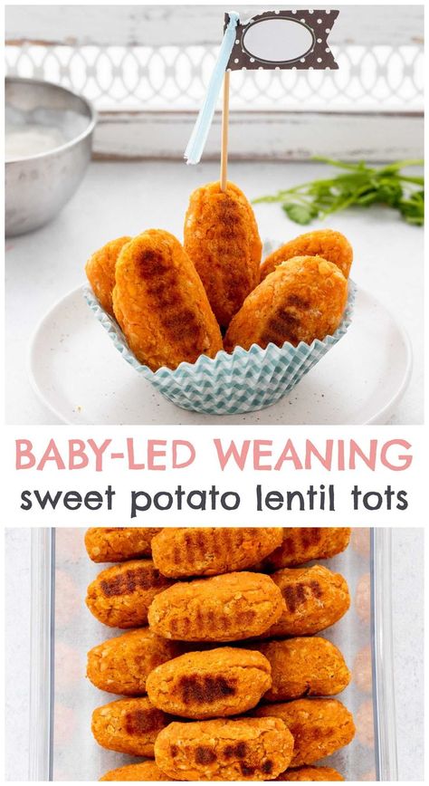 Sweet Potato Tots, Weaning Foods, Potato Tots, Easy Baby Food Recipes, Vegan Baby, Baby Led Weaning Recipes, Healthy Baby Food, Weaning Recipes, Baby Snacks