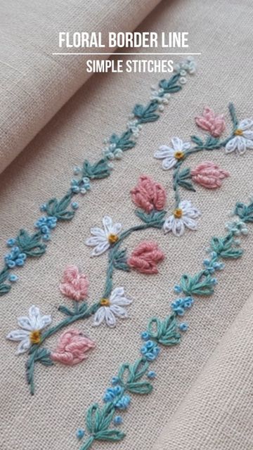 Modern Hand Embroidery Patterns, Crewel Embroidery Patterns, Border Line, Clothes Embroidery Diy, Simple Stitch, Simple Hand Embroidery Patterns, Hand Beaded Embroidery, Crochet Edging Patterns, Hand Embroidery Patterns Flowers