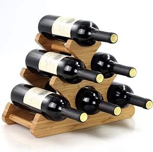 AGGICE Premium Bamboo Wine Rack - Elegant Countertop Storage for 6 Bottles, Durable Wine Holder Stand, Perfect for Home & Kitchen Decor Wine Opener Design, Wood Wine Rack, Table Top Wine Rack, Wooden Wine Rack, Countertop Storage, Wood Wine Racks, Rack Design, Bottle Storage, Bottle Rack