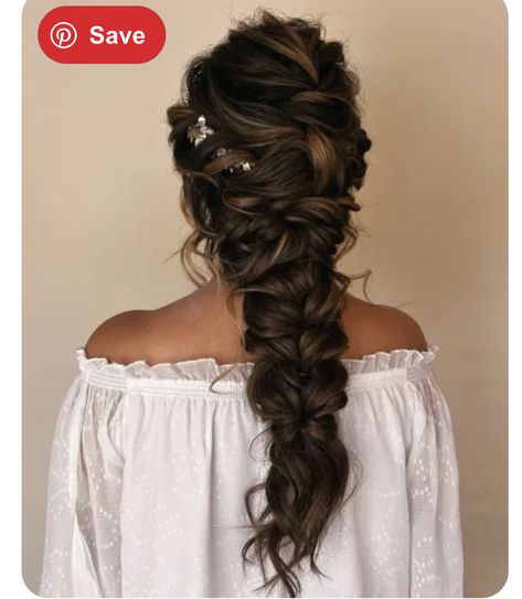 Big Braid Bridal Hair, One Braid Wedding Hair, Wedding Hairstyles Dutch Braid, Bride Hairstyles With Braid Wedding Updo, Braided Hair For Bride, Big Braid For Wedding, Long Loose Braid Wedding, Wedding Braid Brunette, Wedding Hair For Brown Hair Brides