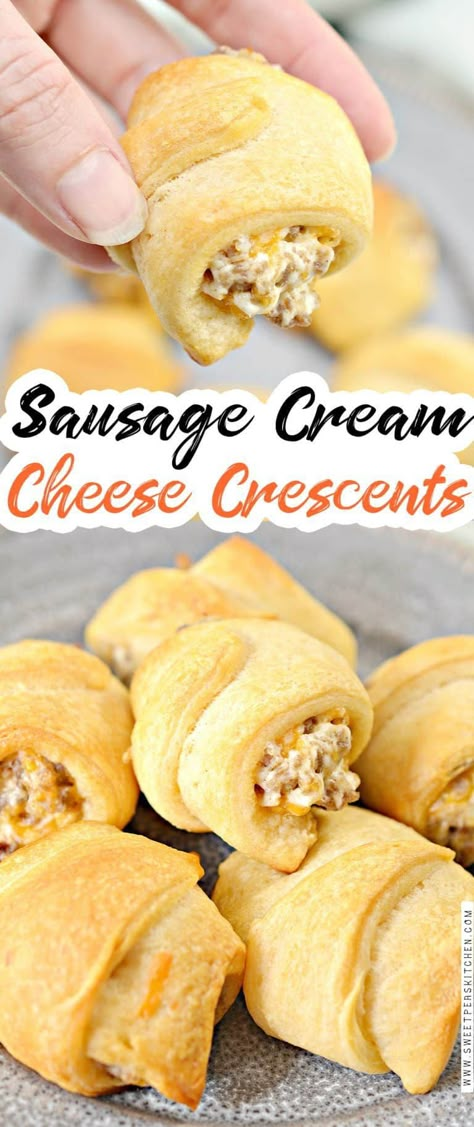 Sausage Cream Cheese Crescent Rolls, Sausage Cream Cheese Crescents, Sausage And Cream Cheese, Crescent Roll Breakfast, Crescent Roll Breakfast Recipes, Easy Camping Recipes, Sausage Cream Cheese, Camp Snacks, Campfire Meals