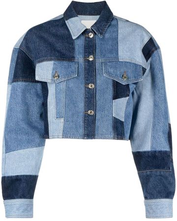 alexander mcqueen Alexander McQueen Cropped Denim Jacket - Farfetch | ShopLook Casual Fall Jacket, Best Rain Jacket, Designer Denim Jacket, Ropa Upcycling, Upcycled Denim Jacket, Patchwork Denim Jacket, Denim Baby, Diy Jeans, Oversized Jean Jacket