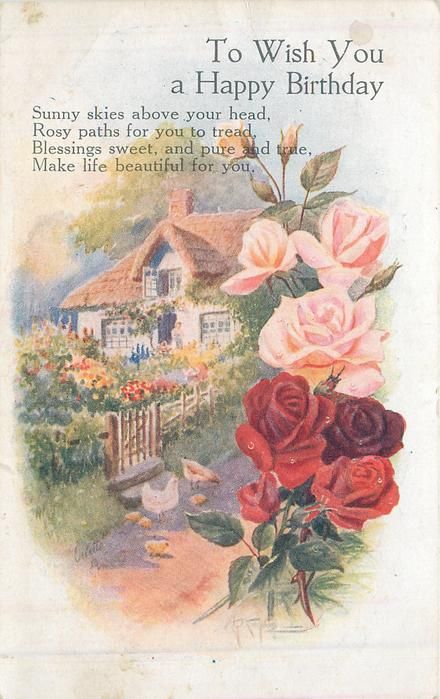 TO WISH YOU A HAPPY BIRTHDAY roses, cottage - TuckDB Postcards Victorian Birthday Wishes, Happy Birthday Roses, Happy Birthday Postcard, Wish You Happy Birthday, Birthday Wishes For Son, Birthday Postcard, Birthday Wishes Greetings, Birthday Roses, 18th Birthday Cards