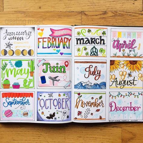 Theme Of The Month Ideas, Monthly Planner Theme Ideas, Bujo Yearly Spread Ideas 2024, Monthly Bujo Ideas, Journal Page Themes, Monthly Decorating Themes, Bojo Themes, Art Journal Themes, Bujo Theme Ideas List