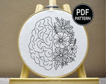 Brain Embroidery Pattern, Embroidery Patterns Free Printables Pdf, Flower Pattern Embroidery Templates, Psychology Embroidery, Easy Embroidery Patterns Free Templates, Embroidery Templates Free Printable, Brain Embroidery, Embroidery Flowers Pattern Templates, Embroidery Patterns Free Templates