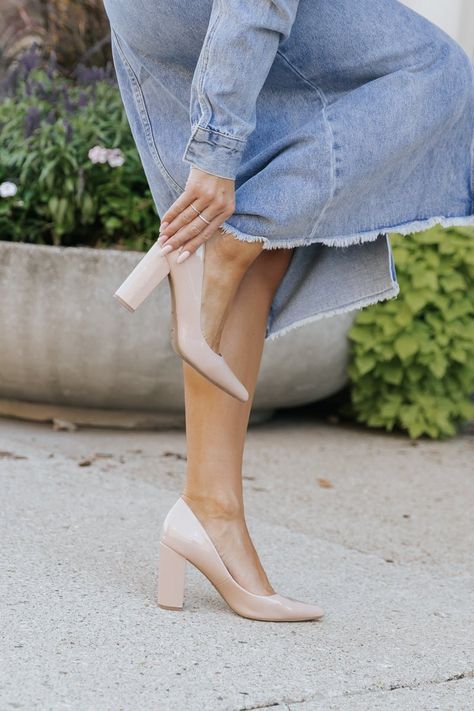 Low block heel pumps