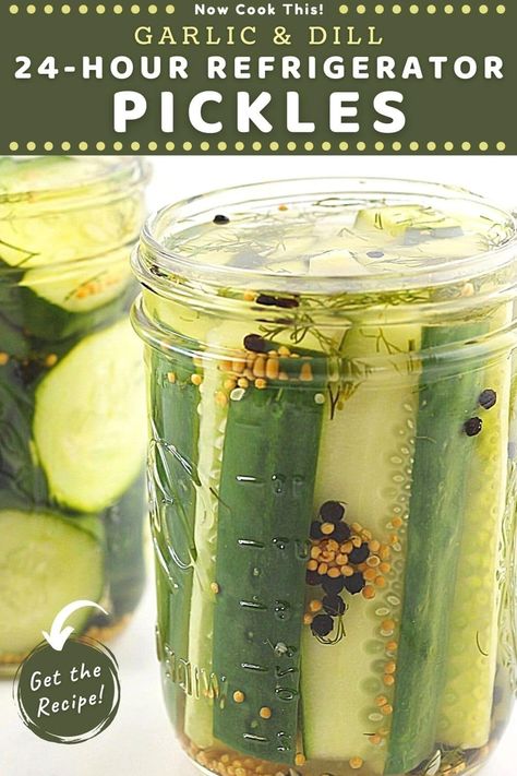 These homemade garlic and dill refrigerator 24-hour pickles (or quick pickles) are quick, easy, crisp, fresh, jam-packed with flavor. About 15 minutes of prep time and a few simple ingredients are all you need. They're perfect alongside (or on) a sandwich or burger or as a delicious snack! Get the recipe and give them a try! Pickles Homemade Easy, Homemade Refrigerator Pickles, Refrigerator Dill Pickles, Homemade Vinegar, Refrigerator Pickles Dill, Refrigerator Pickle Recipes, Pickle Recipes Homemade, Dill Pickle Recipe, Pickles Recipe