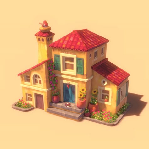 3d House Illustration, Stylized House, House Concept Art, Lego 3d, City Builder, Character Design Digital Art, Easy Minecraft Houses, House Games, Cartoon House