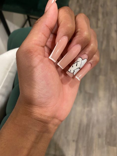 Kaws Inspired Nails, Bearbrick Nails, Kaws Nails Art Short, Hype Beast Nails, Red Kaws Nails, Kaws Nail Set, Kaws Acrylic Nails, Kaws Nails Short, Kaws Nails Art