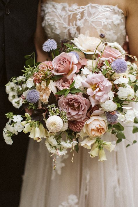 Mauve Peach And Sage Wedding, Muted Color Bouquet, Muted Pastel Wedding Flowers, Dusty Purple Wedding Flowers, Dusty Pastel Wedding, Dusty Rose And Blue Wedding, Muted Bouquet, Peach Roses Bouquet, Mauve Bridal Bouquet