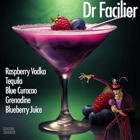 Disney Themed Drinks, Disney Alcoholic Drinks, Fun Halloween Drinks, Disney Cocktails, Bartender Drinks Recipes, Dr Facilier, Halloween Drinks Alcohol, Disney Drinks, Fun Drinks Alcohol