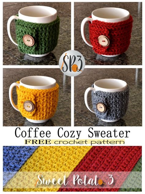 Cup Sweaters Crochet, Mug Cozy’s, Knitted Coffee Mug Cozy Free Pattern, Crochet Pattern Mug Cozy, Crochet Mug Sweater, Coffee Cup Warmers Crochet, Crochet Mug Warmer Free Pattern, Easy Crochet Mug Cozy, Crochet Mug Cozy Free Pattern Easy