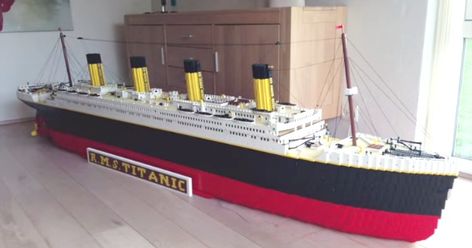 Boy makes replica Titanic with 30,000 Lego bricks #Fun, #Lego, #Video Big Lego Sets, Titanic Model, Lego Boat, Lego Titanic, Big Lego, Titanic Ship, Lego Videos, Lego Ship, Rms Titanic