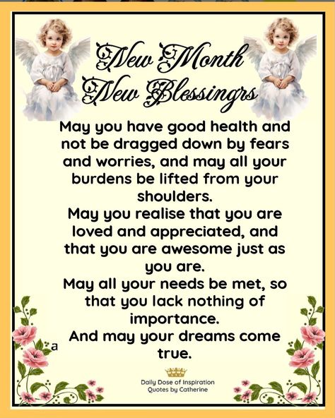 New month, new blessings! As we step into another month, be grateful for the memories, and keep Hope in your heart for the future. 🙏 #NewMonth #NewBlessings #newmonth #dailydoseofinspiration #quotesbycatherine New Month Blessings Quotes, Happy New Month Prayers, New Month Quotes, Month Quotes, Good Morning Wishes Gif, Birthday Banner Background, Good Morning Spiritual Quotes, Evening Prayer, Good Morning Flowers Gif