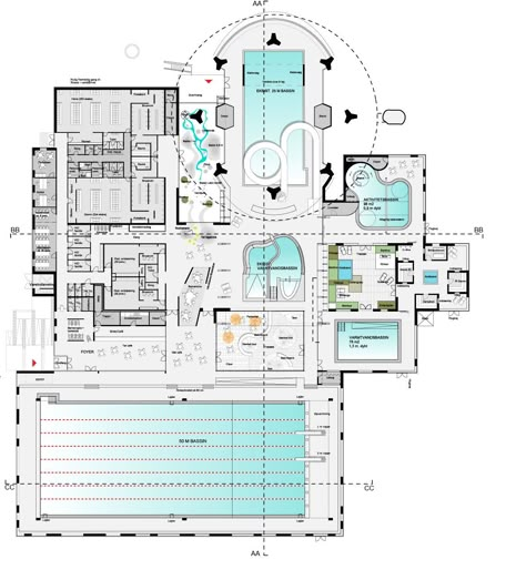 Gallery - CREO ARKITEKTER and JAJA architects to Restore and Expand Roskilde Swimming Hall Outside Copenhagen - 15 Swimming Academy, Pool Design Plans, Scuba Steve, Swimming Pool Plan, Gym Architecture, Sports Facility Architecture, Leisure Centre, Sports Facility, Building Design Plan