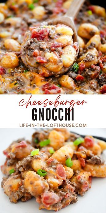 Cheeseburger Gnocchi, Gnocchi Recipes Easy, Life In The Lofthouse, Gnocchi Recipes Homemade, Gnocchi Dishes, Seasoned Ground Beef, American Foods, Potato Dumplings, Green Chiles