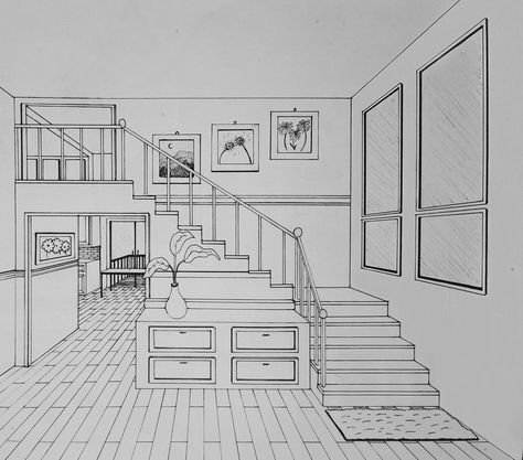 House Design Drawing Interior, Inside House Drawing Sketches, Rooms To Draw, House Interior Design Drawing, Interior Drawing Perspective, Interior Design Drawings For Beginners, How To Draw Interior Design Sketches, Interior Design Sketches For Beginners, Interior Design Sketches Perspective