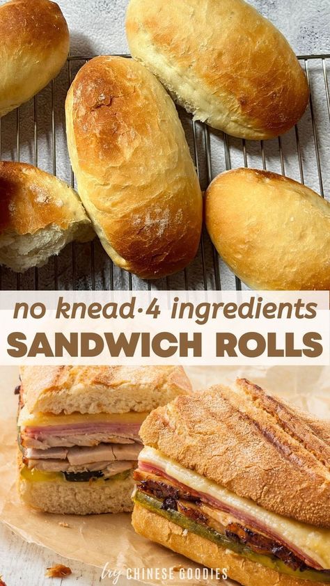 Breakfast Sandwich Bread Recipe, Weekly Bread Recipe, Easy Homemade Bread No Knead, Quick Bread Breakfast, No Knead Hoagie Rolls, Bread Bun Recipe, Hot Dog Bun Breakfast Sandwich, Bread And Roll Recipes, No Knead Rolls Easy