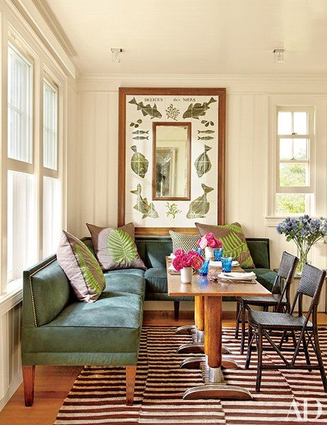 On Long Island, New York, Peter Pennoyer Architects crafted a retreat inspired by the early-1900s residence that previously graced the property; the decor is by Matthew Patrick Smyth Banquette Ideas, Rylan Clark, Upholstered Banquette, Kitchen Banquette, Kitchen Seating, Banquette Seating, Tv Personality, Hamptons House, Kitchen Nook