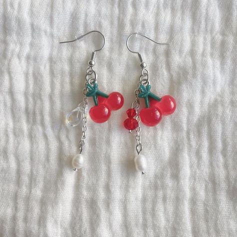 cherry on top earrings 🍒 cherry drop earrings with pearls and czech glass beads!! #beaded #handmade #beads #beadedjewelry #jewelry #handmadejewelry #beading #bead #earrings #beadedearrings #bracelets #accessories #beadedbracelets #smallbusiness #beadswork #etsy #handcrafted #necklace #beadednecklace #chunkybeads" Top Earrings, Cherry Drop Earrings, Earrings With Pearls, Chunky Beads, Cherry On Top, Handcrafted Necklace, Czech Glass Beads, Czech Glass, Beaded Earrings