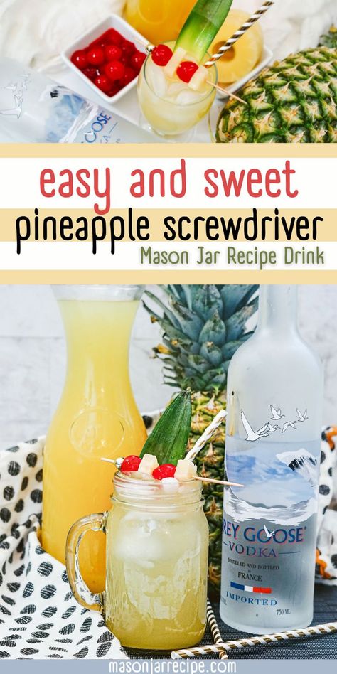 Pineapple Screwdriver, Screwdriver Drink Recipe, Screwdriver Recipe, Screwdriver Drink, Screwdriver Cocktail, Jar Drinks, Drinks With Pineapple Juice, Vodka And Pineapple Juice, Easy Cocktail Recipe