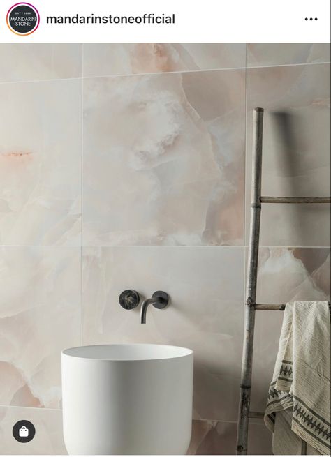 Onyx nouveau opal Mandarin Stone Bathroom, Classic Bathroom Tile, Modern Classic Bathroom, Onyx Tile, Rose Marble, Mandarin Stone, Neutral Bathroom, Large Format Tile, Bathroom Tile Designs