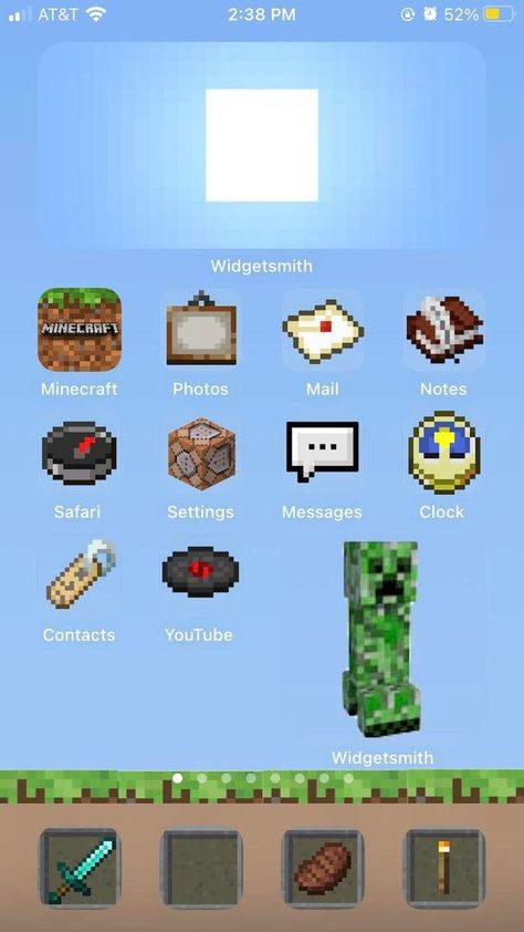 minecraft theme | iOS 14 Homescreen Customizations | Know Your Meme Minecraft Themed Phone, Aesthetic Minecraft Wallpaper Iphone, Minecraft Phone Wallpaper Aesthetic, Minecraft Phone Wallpaper, Minecraft Ios 16 Wallpaper, Minecraft App, Konosuba Wallpaper, Minecraft Theme, Ios Themes