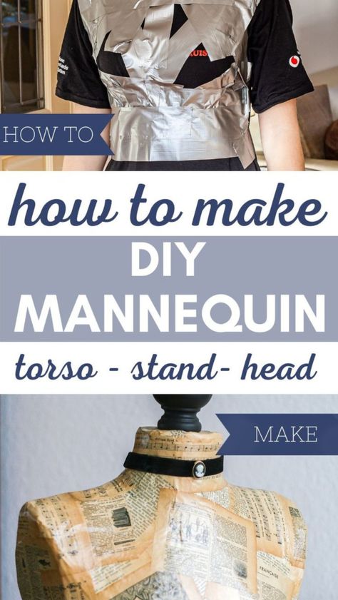 Love a dress form but wondering why they are so expensive? Why not make your own sewing dress form with duct tape. It is easy to make a custom dress form. This page shows how to make a DIY mannequin stand. schneiderpuppe dekorieren | diy sewing mannequin | vintage dress form | dress form decor Duct Tape Mannequin Diy, How To Make A Sewing Mannequin, Diy Mannequin Form, Diy Mannequin Stand, Dress Form Mannequin Diy, Dress Form Stand, Diy Mannequin, Diy Dress Form, Half Scale Dress Form