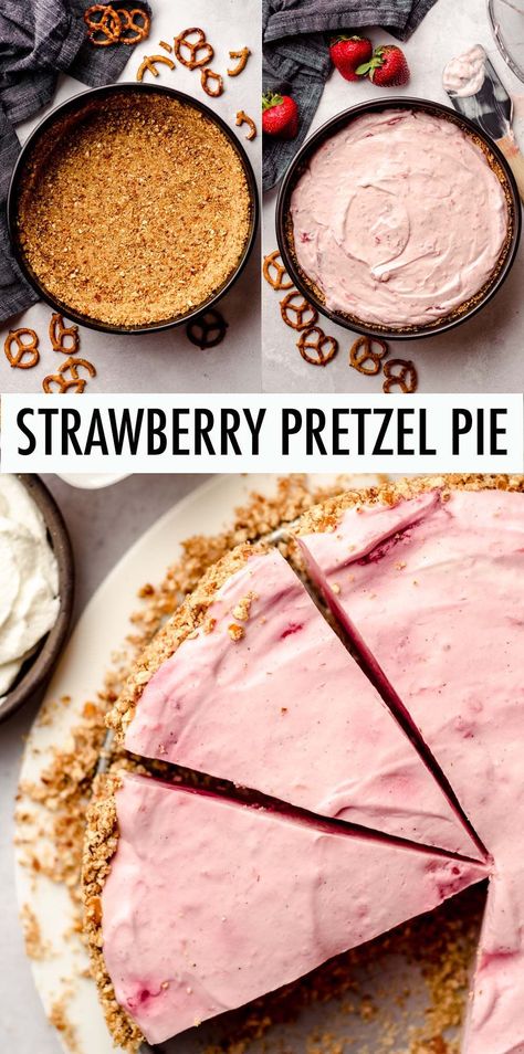 Strawberry Pie With Pretzel Crust, Pretzel Strawberry Dessert Cream Cheeses, Strawberry Pretzel Pie Recipe, Pies With Pretzel Crust, Desserts With Pretzel Crust, Pretzel Crust Pie, Pretzel Crust Dessert, Pretzel Crust Cheesecake, Strawberry Pie With Cream Cheese