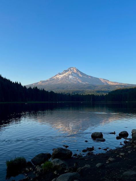 Washington Mountains Aesthetic, Lake Tahoe Aesthetic Summer, Mountains Lake Aesthetic, Trillium Lake Oregon, Moraine Lake Hikes, Trillium Lake, What A Beautiful World, Mt Hood, Nature Posters