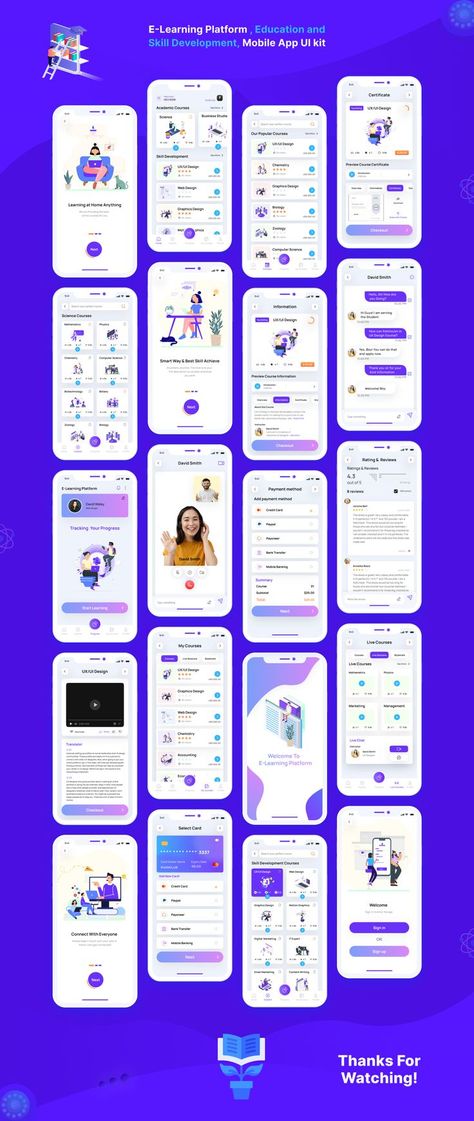 E-Learning Education App , Online Study Mobile App UI Kit Online Learning Platform Mobile App UI Kit Ready to Use Quiz App Ui Design, App Design Profile, Quiz App Ui, App Development Design, School App, Student Apps, Education Apps, Education Application, Ux Design Mobile