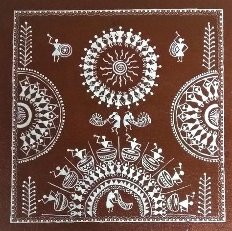 ArtoPino - Warli Art Canvas Painting – 100% Handmade – Village Dance and Music – Warli Paintings – Paintings for Living Room - (30 cm x 30 cm) – Multicolor and Abstract - Set of 1 : Amazon.in: Home & Kitchen Warli Painting Ideas On Wall, Warli Mandala Art, Painting In Canvas, Warli Paintings, Worli Painting, Warli Painting, Warli Art, Mandala Art Lesson, Madhubani Art