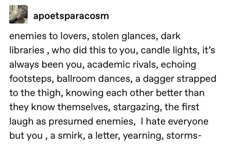 Rivals To Lovers Dynamic, Enemies To Lovers Starters, Story Prompts Romance Enemies To Lovers, Romance Trope Ideas, Nicknames For Enemies To Lovers, Enemies To Lovers Trope Prompts, Writing Rivals To Lovers, Enemies To Lovers Dynamic, Flirty Rivals