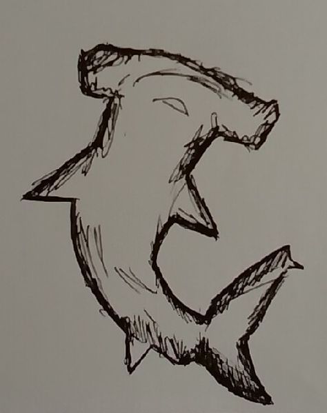 Weird Art Illustration, Hammer Head Shark Sketch, Doodle Ideas Animals, Sharks From Above, Cartoon Hammerhead Shark, Shark Drawings Cute, Cute Sharks Drawings, Ocean Drawings Simple, Wendigo Drawing Easy