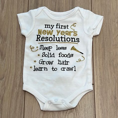 Nwot My First New Year’s Resolutions White Bodysuit. My First New Year, Onesie Sayings, Grandma Ideas, Baby Poncho, Happy Mommy, Pink Onesie, Newborn Onesies, White Onesie, Baby Boy Photos