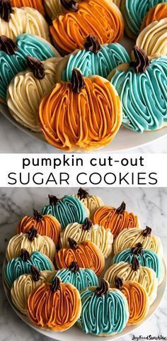 Aug 7, 2021 - Best Cut Out Sugar Cookie Recipe! Soft, chewy & hold their shape! Plus a delicious sugar cookie frosting that hardens with a beautiful shine! Cut Out Sugar Cookie Recipe, Cut Out Sugar Cookies, Cut Out Sugar, Pumpkin Sugar Cookies, Halloween Sugar Cookies, Fall Snacks, Thanksgiving Cookies, Sugar Cookie Recipe, Halloween Cookie