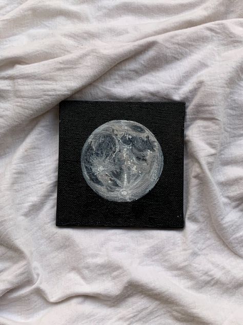 the moon [painting] Easy Moon Painting, Moon Painting Easy, Tiny Paintings Ideas, Moon Painting Acrylic, The Moon Painting, Full Moon Painting, Small Canvas Paintings, Square Painting, Back Painting