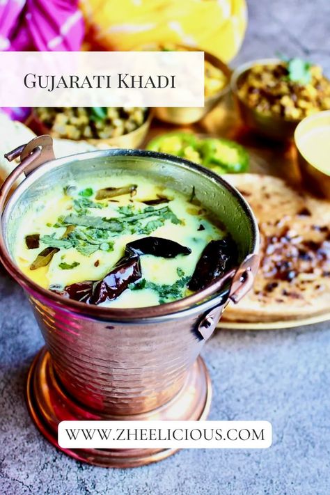 Gujarati kadhi is a sweet and tangy yogurt based that is thickened with gram flour. It’s topped with a tempering. Every gujarati household has their own version of Khadi and it's a staple indian recipe you have to try! Khadi Recipe, Gujarati Kadhi Recipe, Gujarati Kadhi, Green Thai, Curry Recipes Easy, Full Fat Yogurt, Fresh Turmeric, Indian Recipe, Serrano Pepper