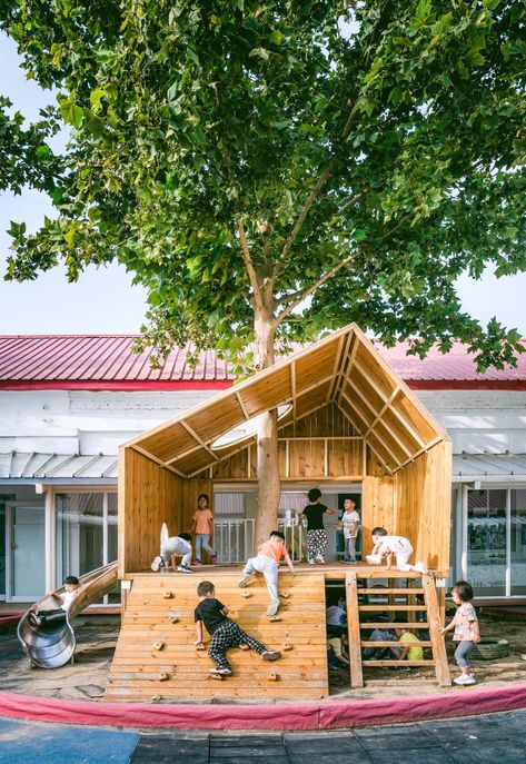 Gallery of Xian County Sunshine Kindergarten / People's Architecture Office - 16 Playgrounds Architecture, Backyard Kids Play Area, Kids Cafe, Kids Outdoor Play, Natural Playground, Playground Design, Outdoor Classroom, Have Inspiration, Backyard Playground