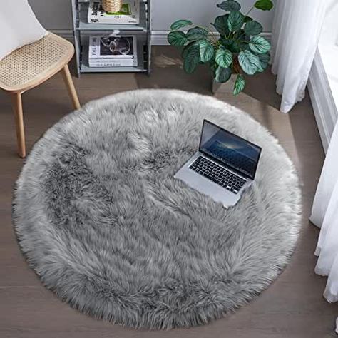 Amazon.com: Fur Rugs - International Shipping Eligible Kids Room Grey, Rug For Kids Room, Fuzzy Rug, Faux Fur Area Rug, Dorm Living Room, Circular Rugs, Faux Fur Rug, Fur Rug, Shag Rugs