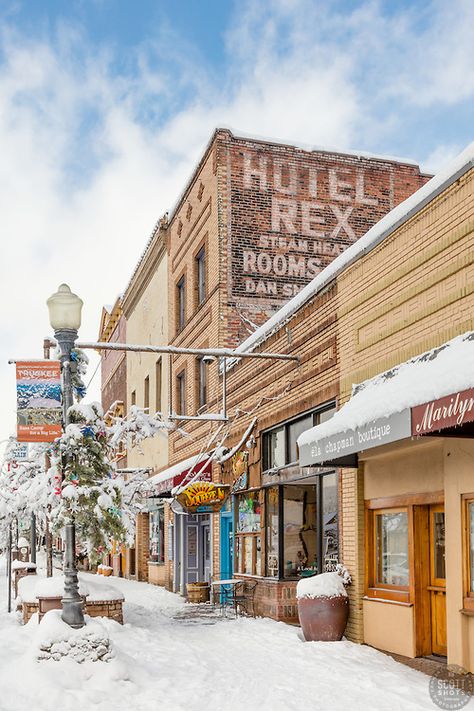 "Downtown Truckee 27" - Photograph of historic Downtown Truckee, California. Shot in the morning after a big snow storm. Tahoe Snow, Truckee California, Lake Tahoe Trip, Tahoe Trip, Red Bluff, Small Town Living, Washington State Travel, Reno Tahoe, Christmas Scenery