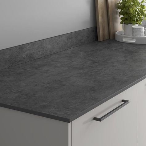 Amplify a bold scheme with this blackened-steel-effect, compact laminate work surface, which comes in a 3m length. Compact Laminate, Laminate Worktop, Kitchen Surfaces, Blackened Steel, Work Surface, New Kitchen, Laminate, Cleaning Wipes, Home Kitchens