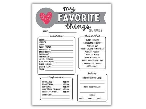 My Favorite Things Survey Questionnaire Employee Favorites All About Me Favorites Survey Fillable PDF File - Etsy Teacher Preference Survey, Best Friend Favorite Things List, Staff Favorites Questionnaire, Staff Questionnaire Favorite Things, Favorite Things Questionnaire, Teacher Gift Questionnaire, Favorite Things List Boyfriend, My Favorites Template, Questionnaire For Friends