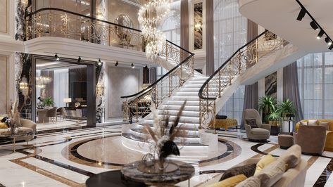 Luxury Staircase, Luxury Mansions Interior, Luxury Houses Mansions, Casas The Sims 4, Luxury House Interior Design, Marble Flooring, Indie Room, Art Deco Home, Mansion Interior