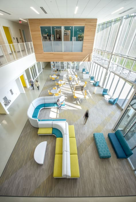 Innovative School Design, High School Architecture, School Lobby, High School Design, Atrium Design, School Building Design, Lobby Interior Design, School Entrance, Contracting Company