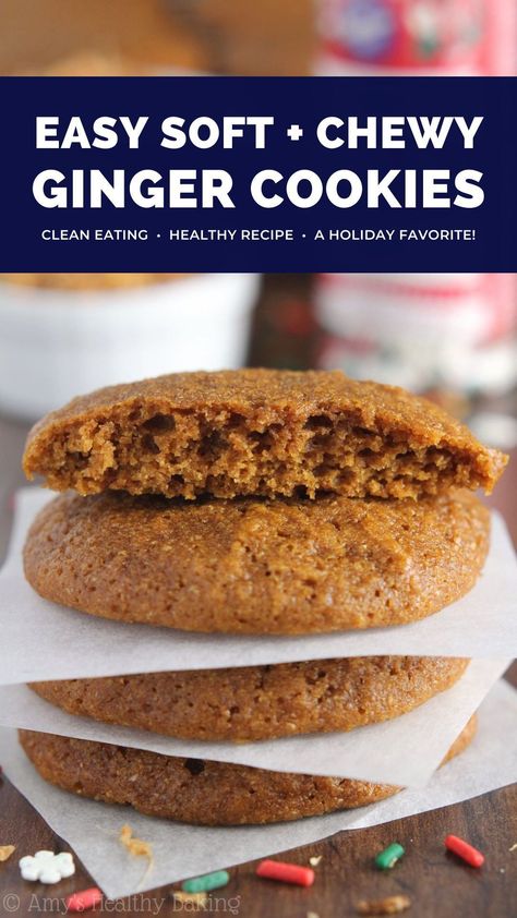 Healthy Ginger Cookies Recipe — Soft, Chewy & Easy to Make! | Amy's Healthy Baking Ginger Cookies Healthy, Ginger Snacks Healthy, Whole Wheat Gingerbread Cookies, Low Fat Gingerbread Cookies, Soft Gingerbread Cookies No Molasses, Gingerbread Cookies With Fresh Ginger, Eggless Ginger Cookies, Ginger Snap Cookies Without Molasses, Ginger Cookies For Nausea