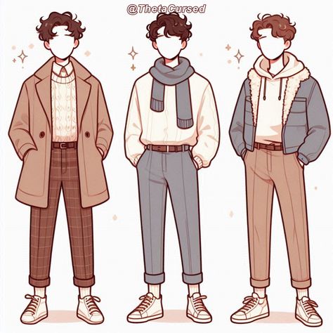 Male Fashion Drawing Sketch, Outfit Ideas Drawing Male Casual, Outfit Ideas Art Reference Male, Winter Clothes Drawing Reference, Jean Jacket Drawing Reference, Male Casual Outfits Drawing, Clothes Refrences Art, Brown And White Outfit Men, Male Winter Outfits Aesthetic