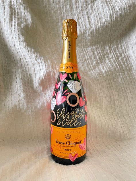 Painted Champagne Bottles, Bridal Balloons, Bedazzled Liquor Bottles, Custom Champagne Bottle, Makeup Boxes, Murals Home, Engagement Balloons, Bottle Decorations, Wedding Wine Bottles