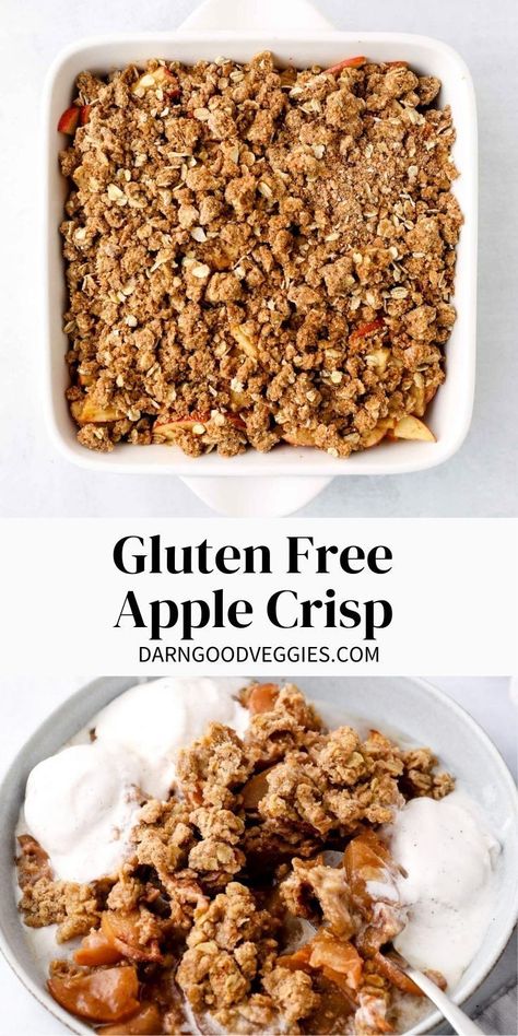 Gluten Free Apple Crisp is filled with tender, juicy baked apples and a golden brown cinnamon oat crumble. Can be naturally sweetened! Sugar Free Apple Crisp, Gluten Free Apple Crumble, Healthy Fall Desserts, Healthy Apple Crisp, Gluten Free Apple Crisp, Gluten Free Apple, Apple Crisp Recipe, Oat Crumble, Apple Crisp Recipes