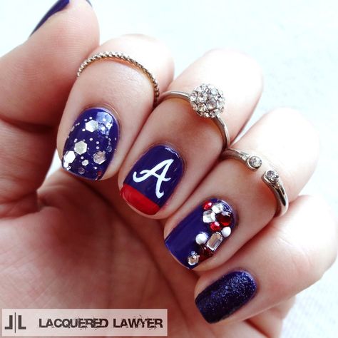 A-Town Down Braves Nails Atlanta, Atlanta Braves Nails Designs, Brave Nails, Atlanta Braves Nails, Braves Nails, Baseball Nail Designs, Toenail Polish Designs, Baseball Nails, Sports Nails